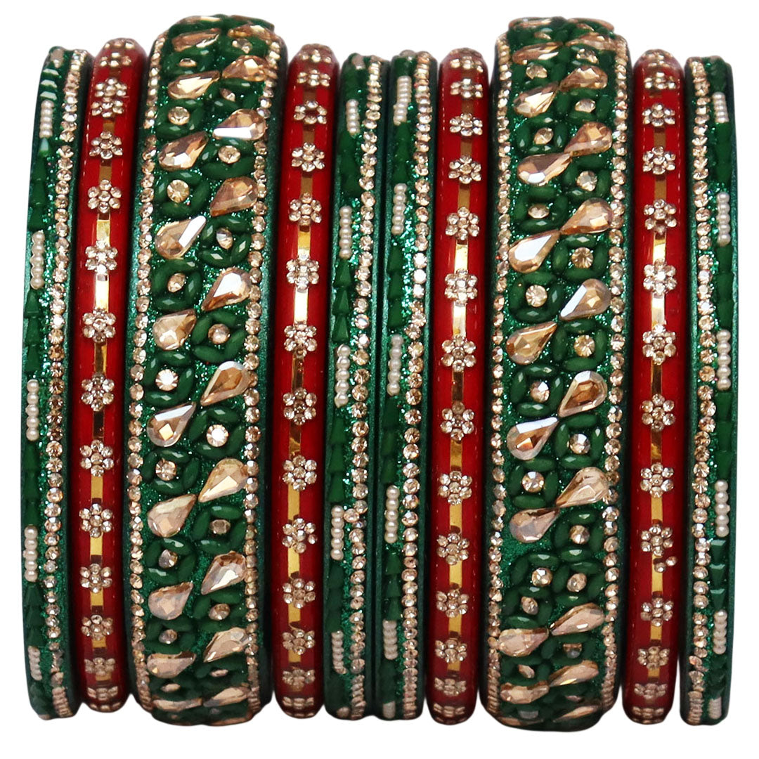 Fancy Jaipuri Lac Short Bangles Set with Kundan & Beads Design