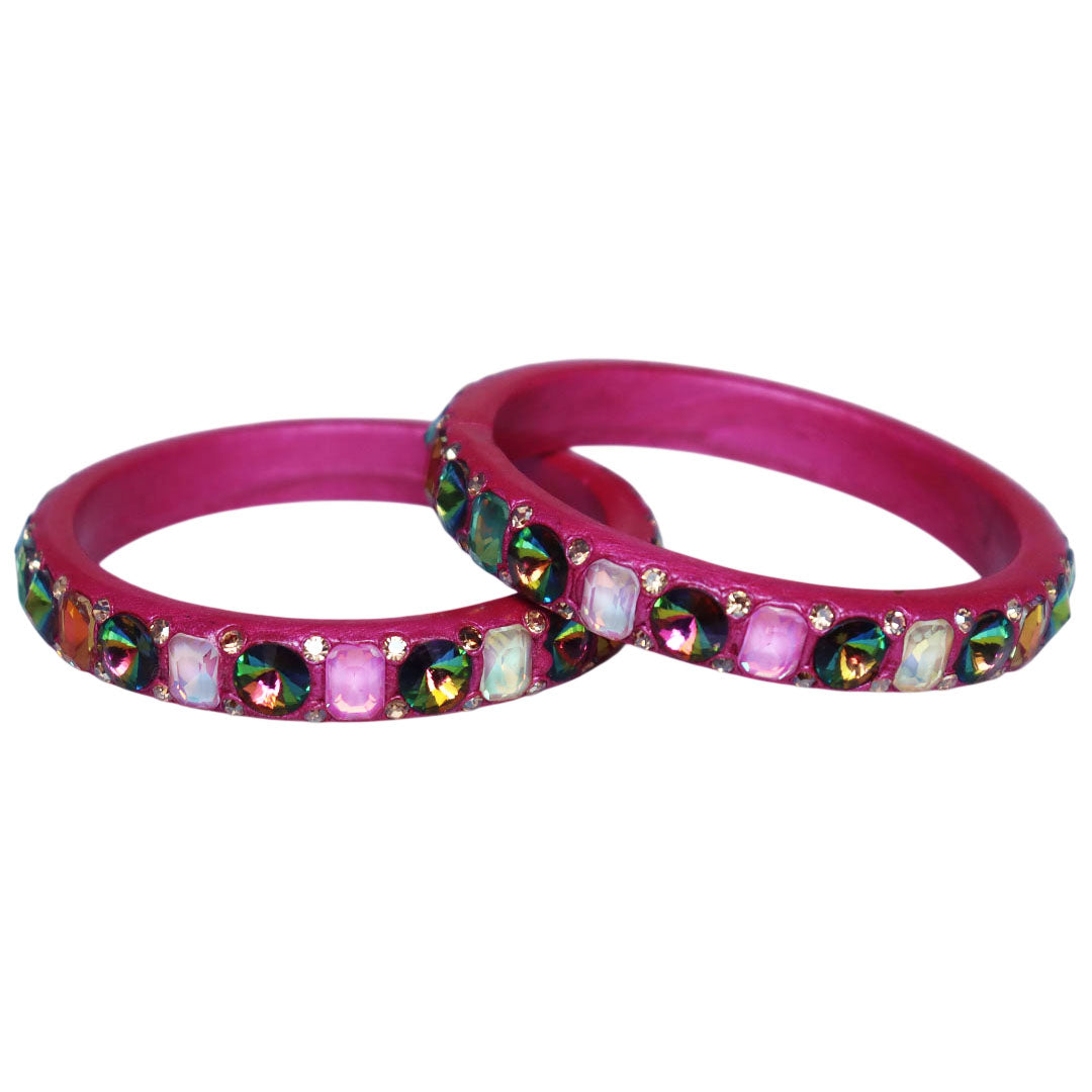 Colorful Traditional Rajasthani Lac Bangles | Handcrafted AD Stone Bangles Set of 2