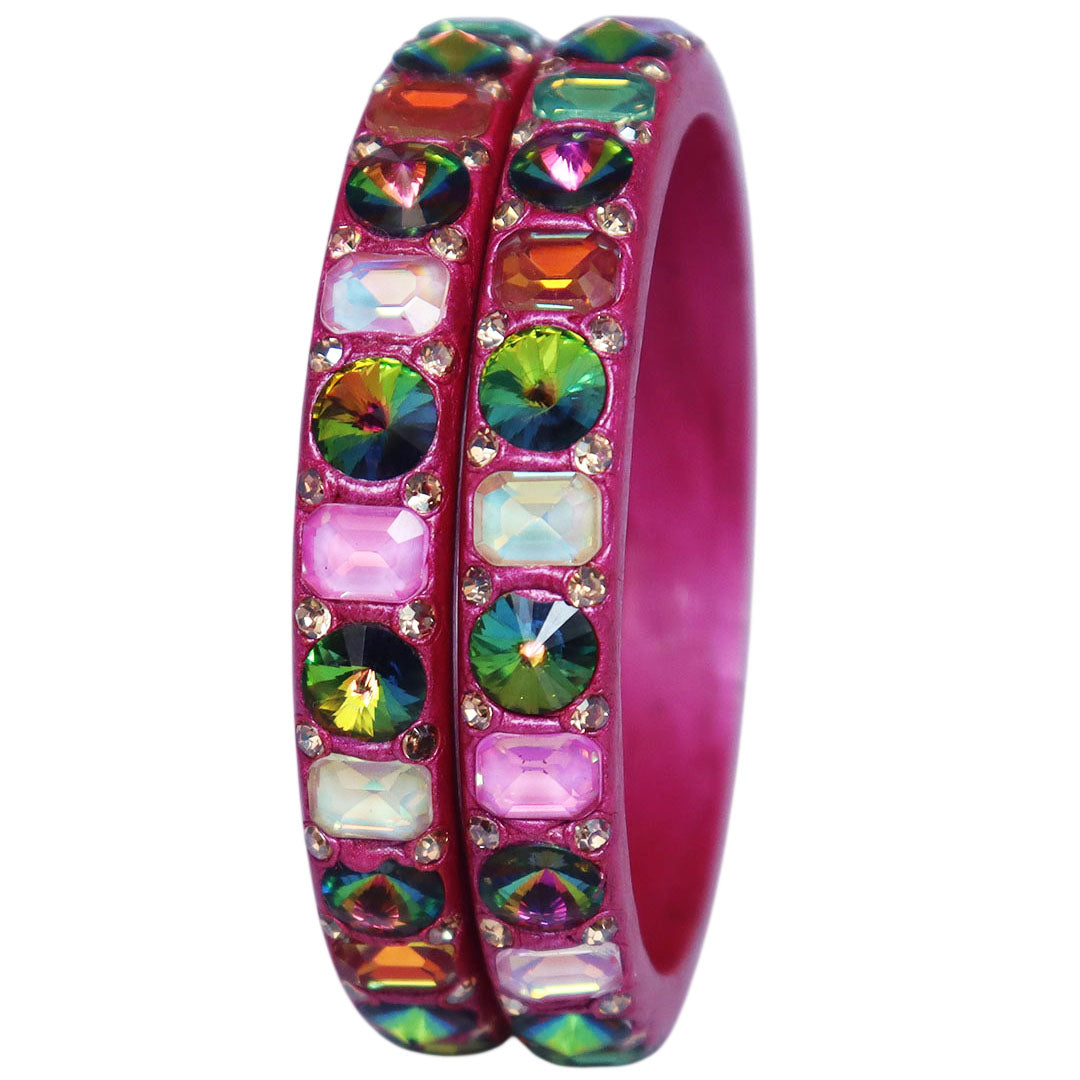 Colorful Traditional Rajasthani Lac Bangles | Handcrafted AD Stone Bangles Set of 2