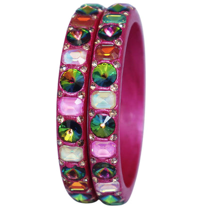 Colorful Traditional Rajasthani Lac Bangles | Handcrafted AD Stone Bangles Set of 2