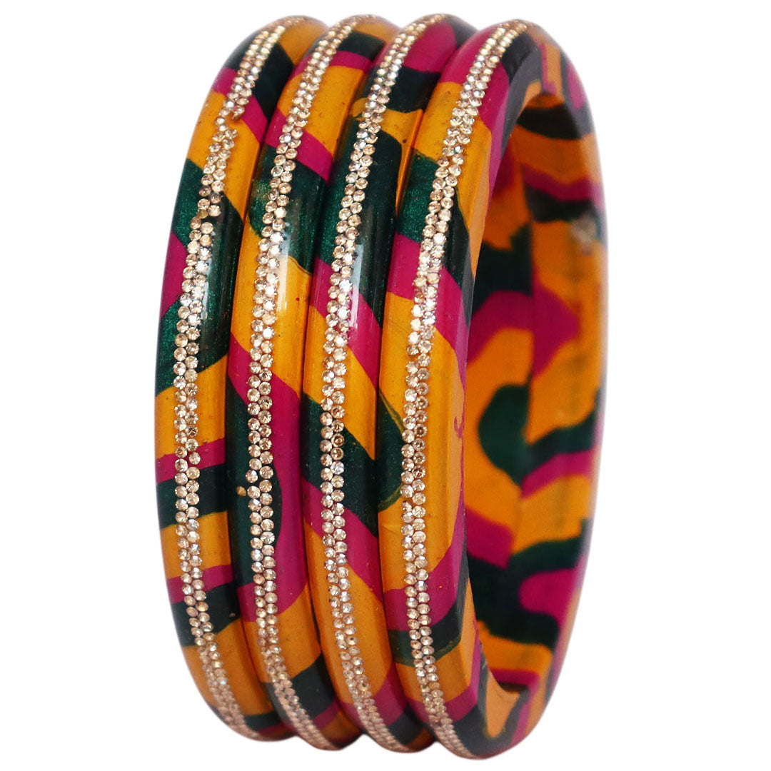 Lac Bangles Set Lahariya Design with Rhinestones Work