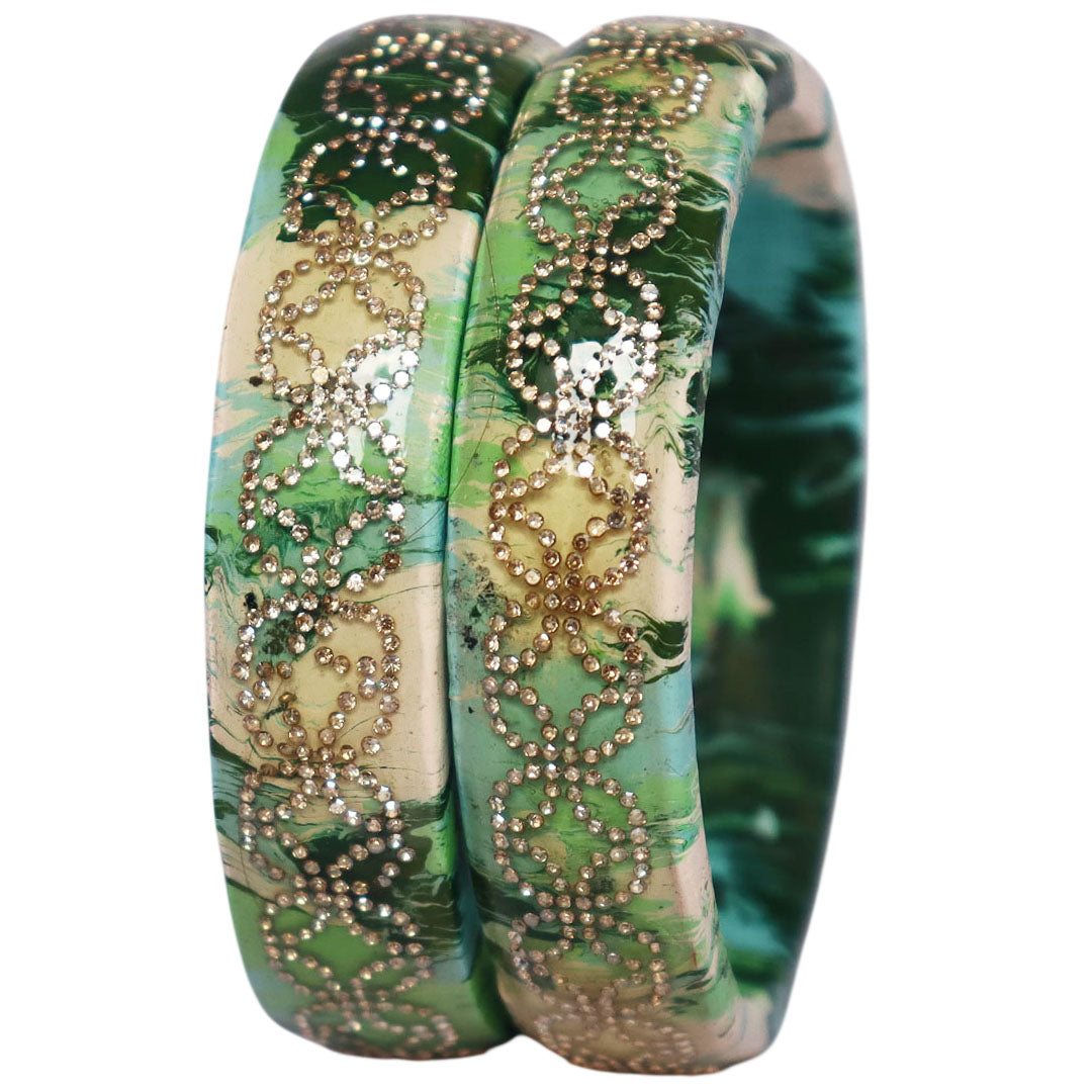 Premium Lac Bangles for Women | Multicolor Marble Finish Rhinestone Traditional Rajasthani Bangles By TAJ BRIDAL STORE