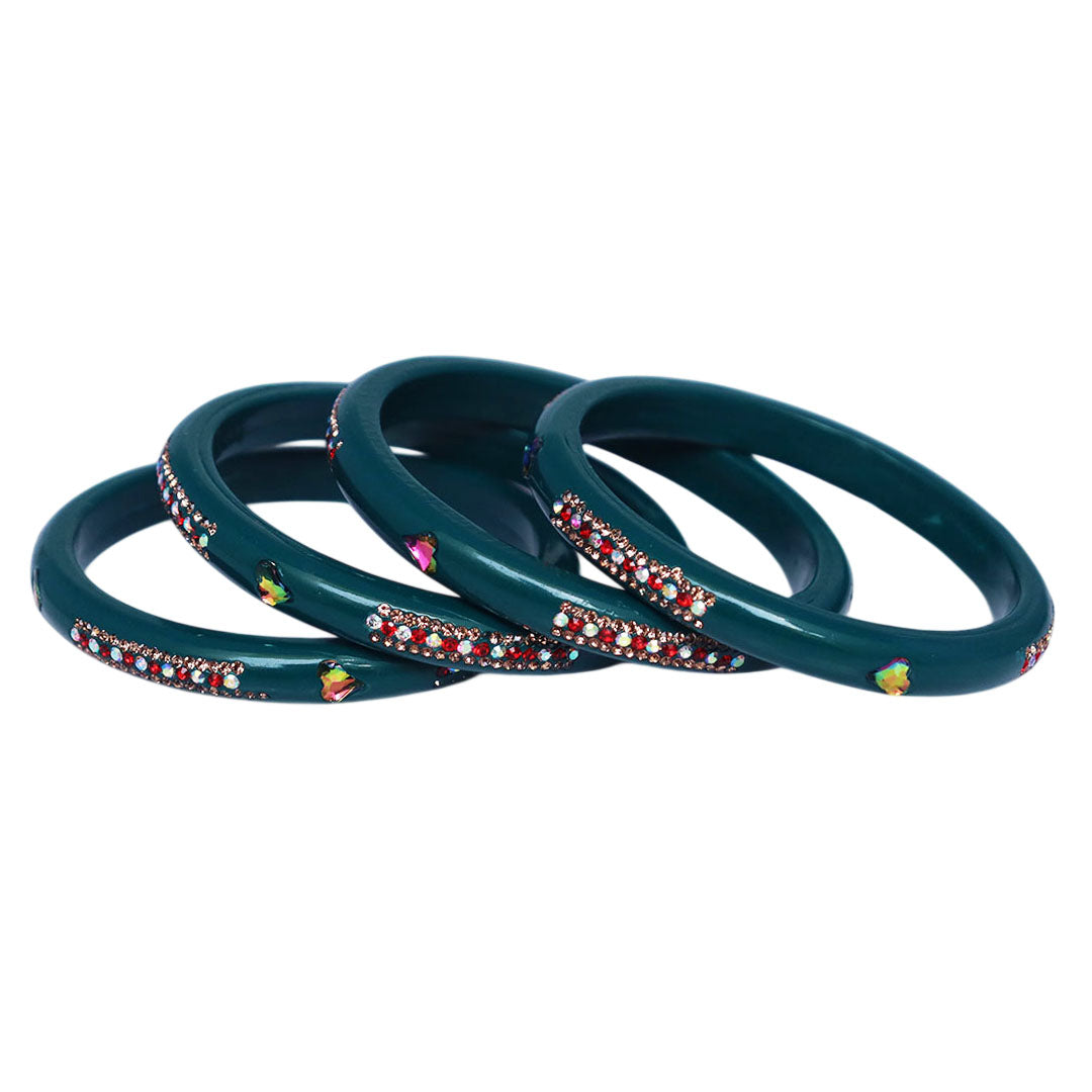 Rajasthani Lac Bangles with Heart Shape Kundan & Rhinestones