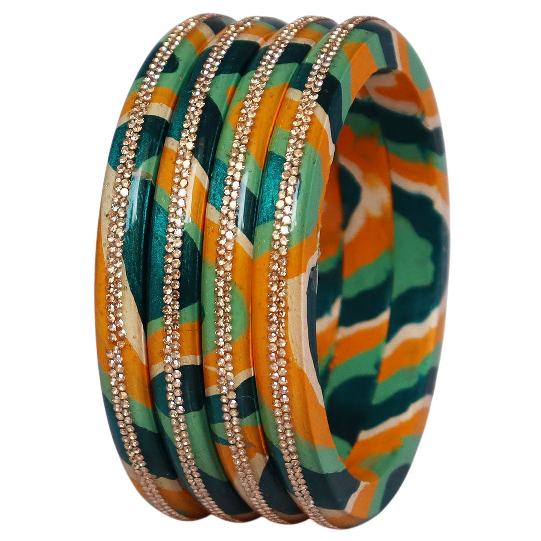 Lac Bangles Set Lahariya Design with Rhinestones Work