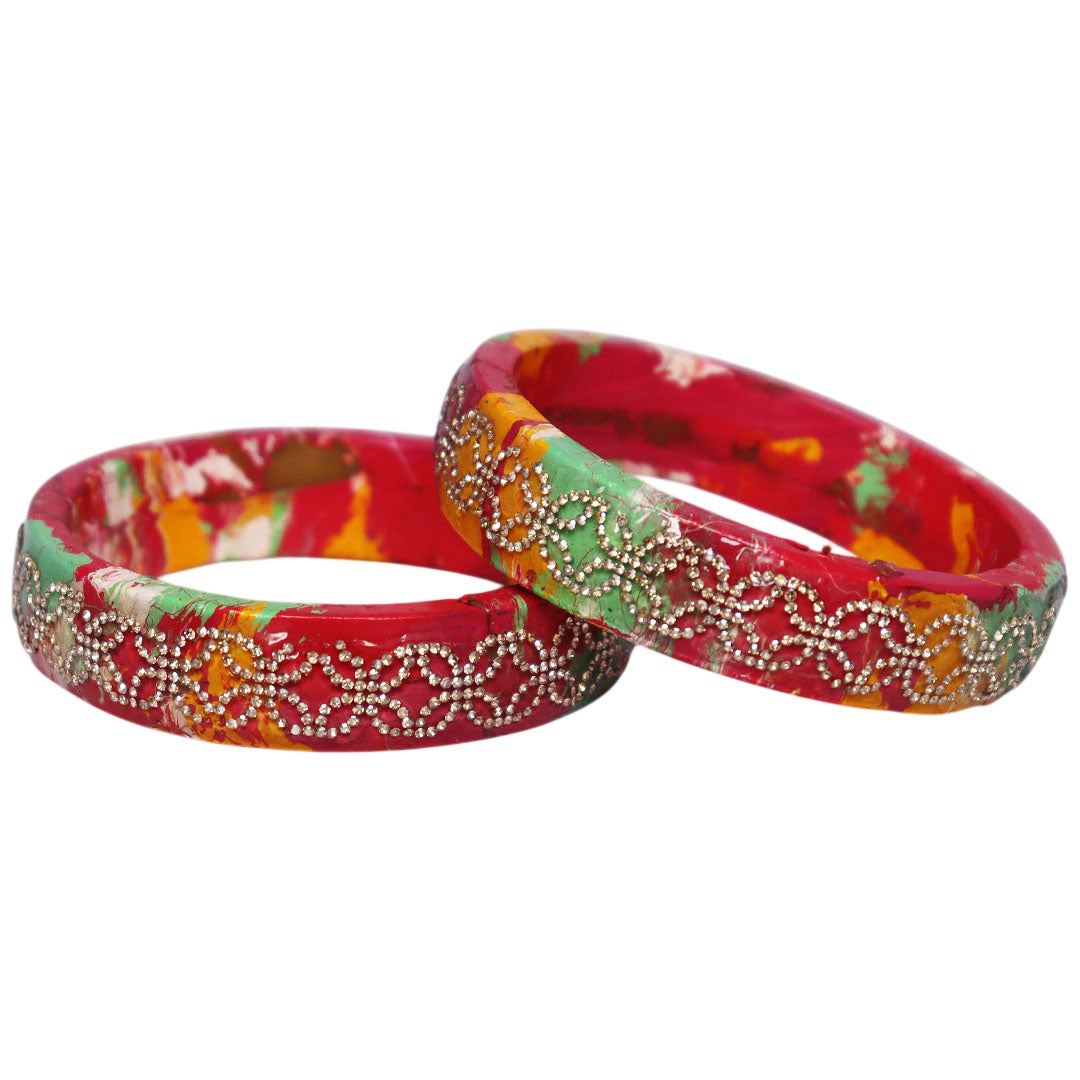 Premium Lac Bangles for Women | Multicolor Marble Finish Rhinestone Traditional Rajasthani Bangles By TAJ BRIDAL STORE