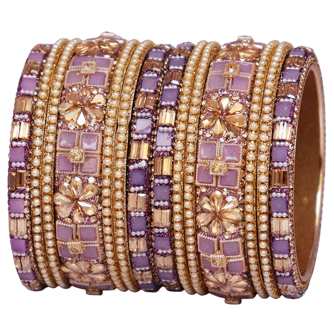 Designer Metal Short Bangles for Wedding with Kundan & Pearl Work