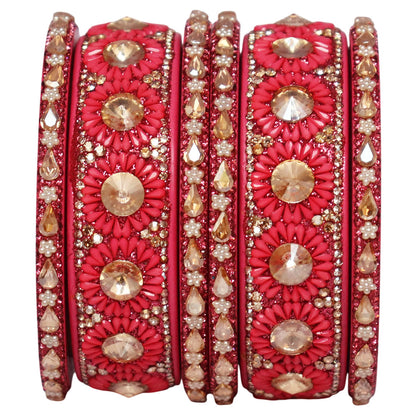 Beautiful Lac Bangles Set with Floral Stone Design for Brides