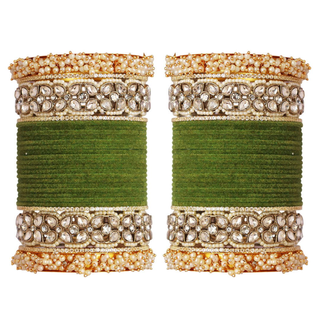 Premium Bridal Metal Bangles – Kundan Stone & Pearl Embellished
