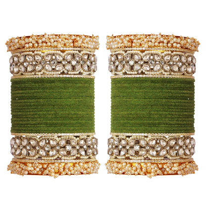 Premium Bridal Metal Bangles – Kundan Stone & Pearl Embellished
