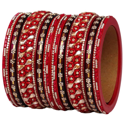 Fancy Jaipuri Lac Short Bangles Set with Kundan & Beads Design