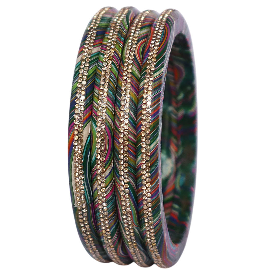 Rajasthani Lahariya Lac Bangles Set with Rhinestone Work by TAJ BRIDAL STORE
