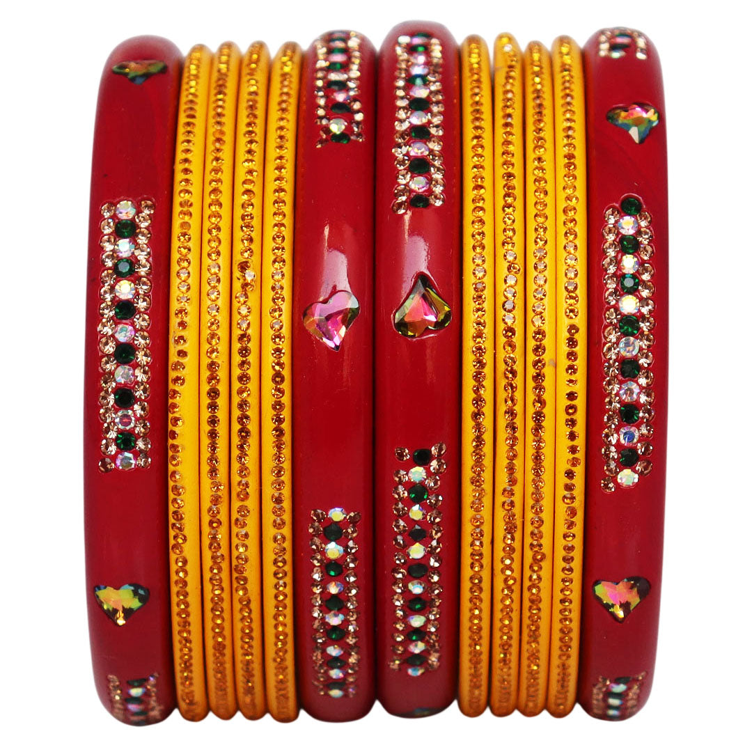 Jaipuri Lac Short Bangles with Heart Shape Kundan & Rhinestones