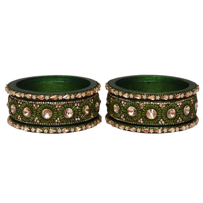 Beautiful Lac Bangles Set with Floral Stone Design for Brides