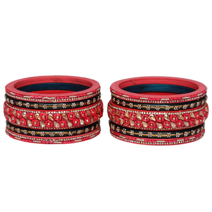 Fancy Jaipuri Lac Short Bangles Set with Kundan & Beads Design