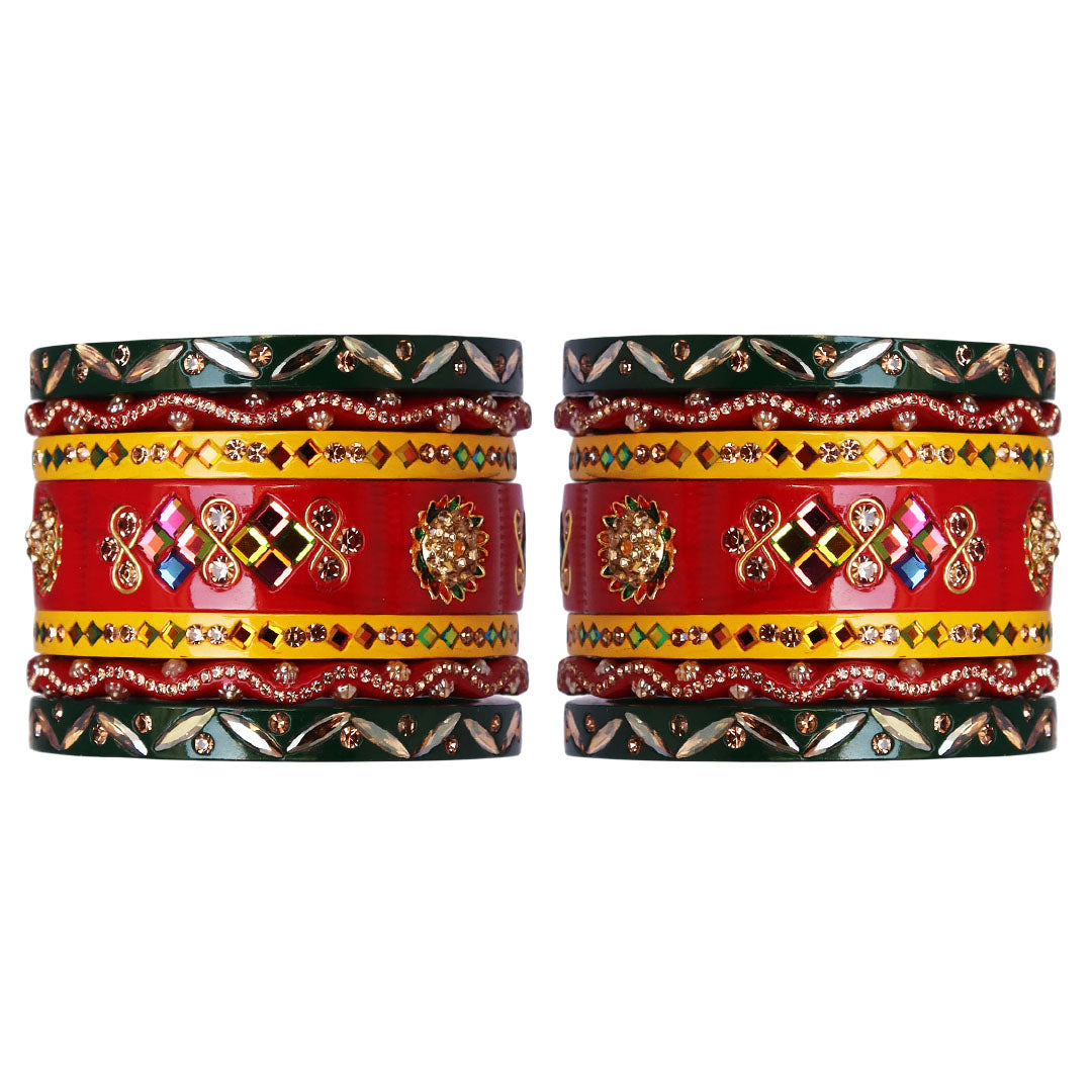 Premium Traditional Lac Chura Set with Kundan & Rhinestones