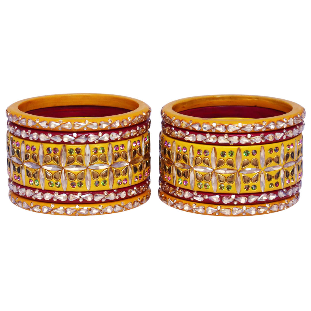 Stylish Short Lac Bangles Set With Latest Kundan-Rhinestones Design