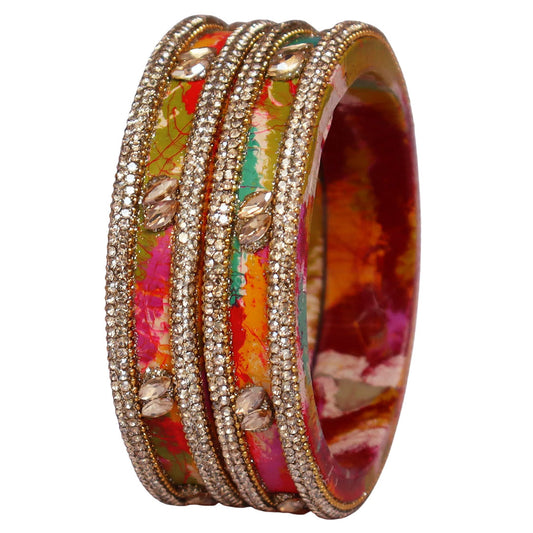 Jaipuri Multicolor Lac Kada Bangles Pair With Stone Work