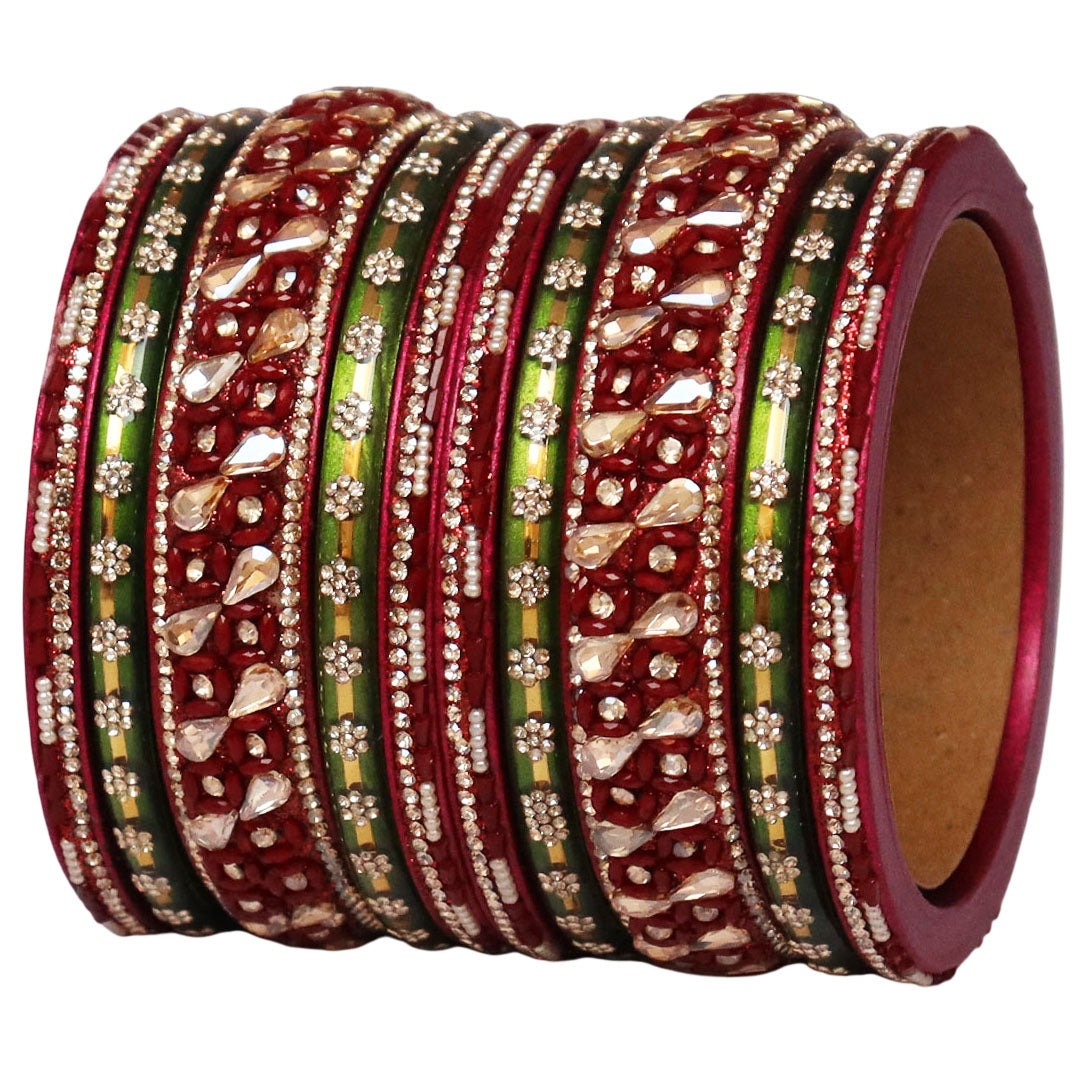 Fancy Jaipuri Lac Short Bangles Set with Kundan & Beads Design