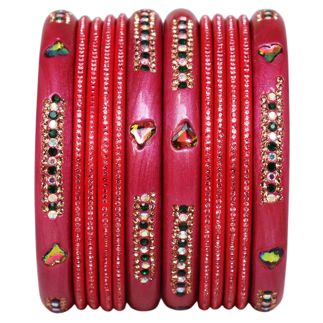 Jaipuri Lac Short Bangles with Heart Shape Kundan & Rhinestones