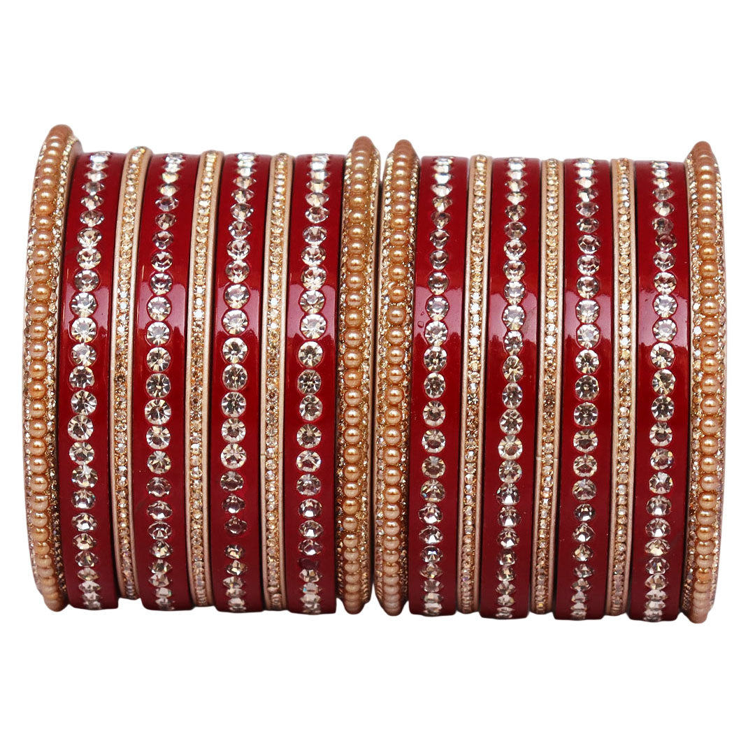 Rajasthani Lac Bangles Set with Rhinestone & Synthetic Beads Work