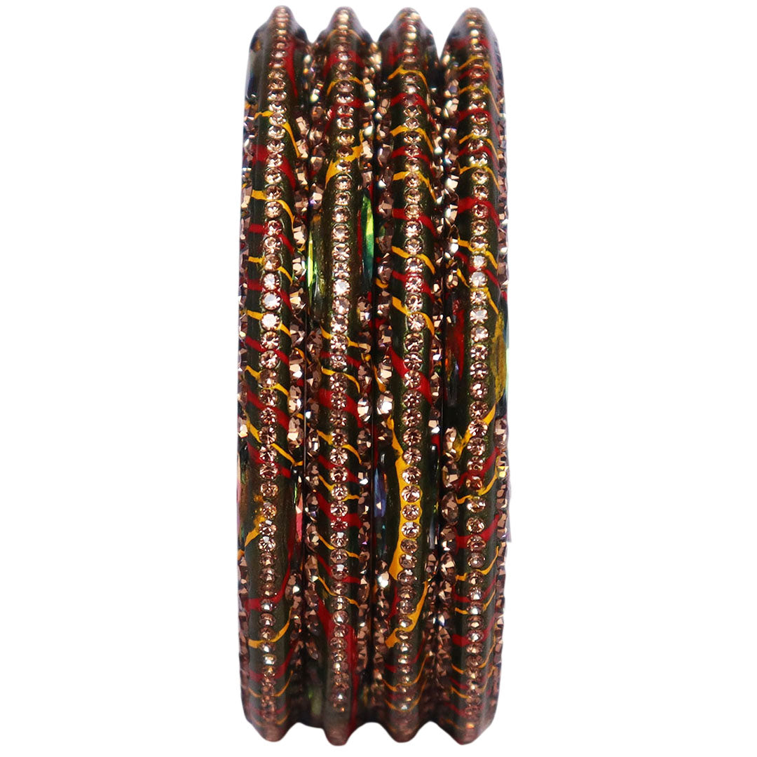 Lehariya Lac Bangles for Women | Traditional Rajasthani Rhinestone Bangles | Glossy Festival & Wedding Bangles By TAJ BRIDAL STORE