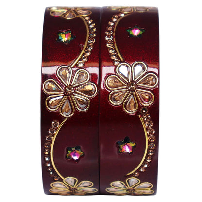 Jaipuri Lac Bangles Kundan Rhinestone Flower Designer Kada