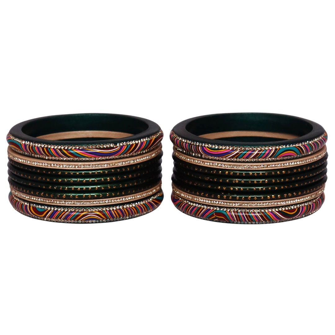 Stylish Rajasthani Lac Short Bangles Set with Lahariya & Boond Design