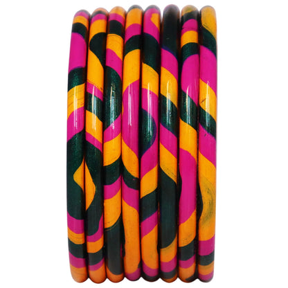 Lac Bangles Set Elegant Lahariya Pattern Bangles