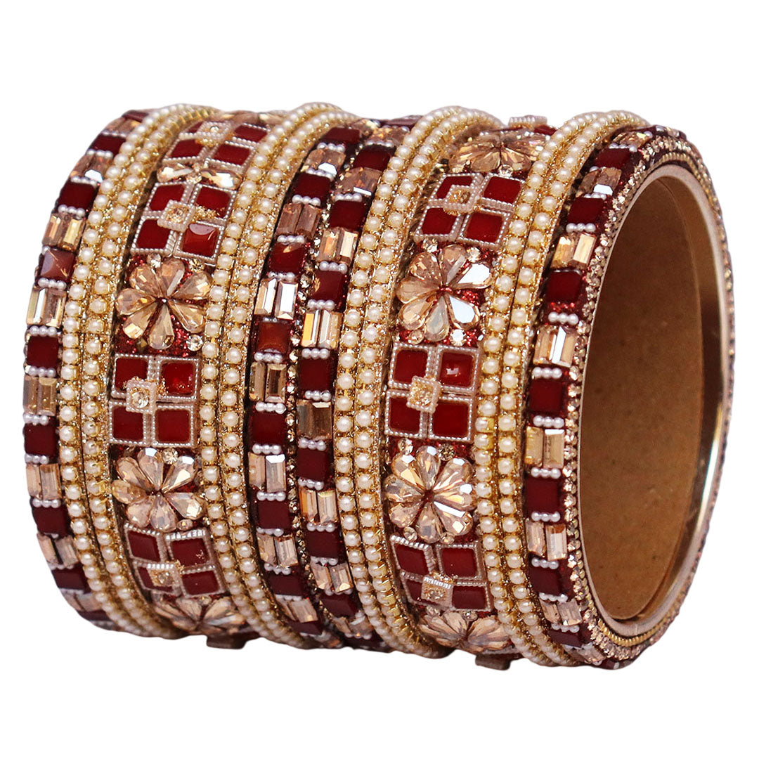 Designer Metal Short Bangles for Wedding with Kundan & Pearl Work