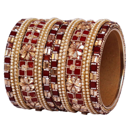 Designer Metal Short Bangles for Wedding with Kundan & Pearl Work