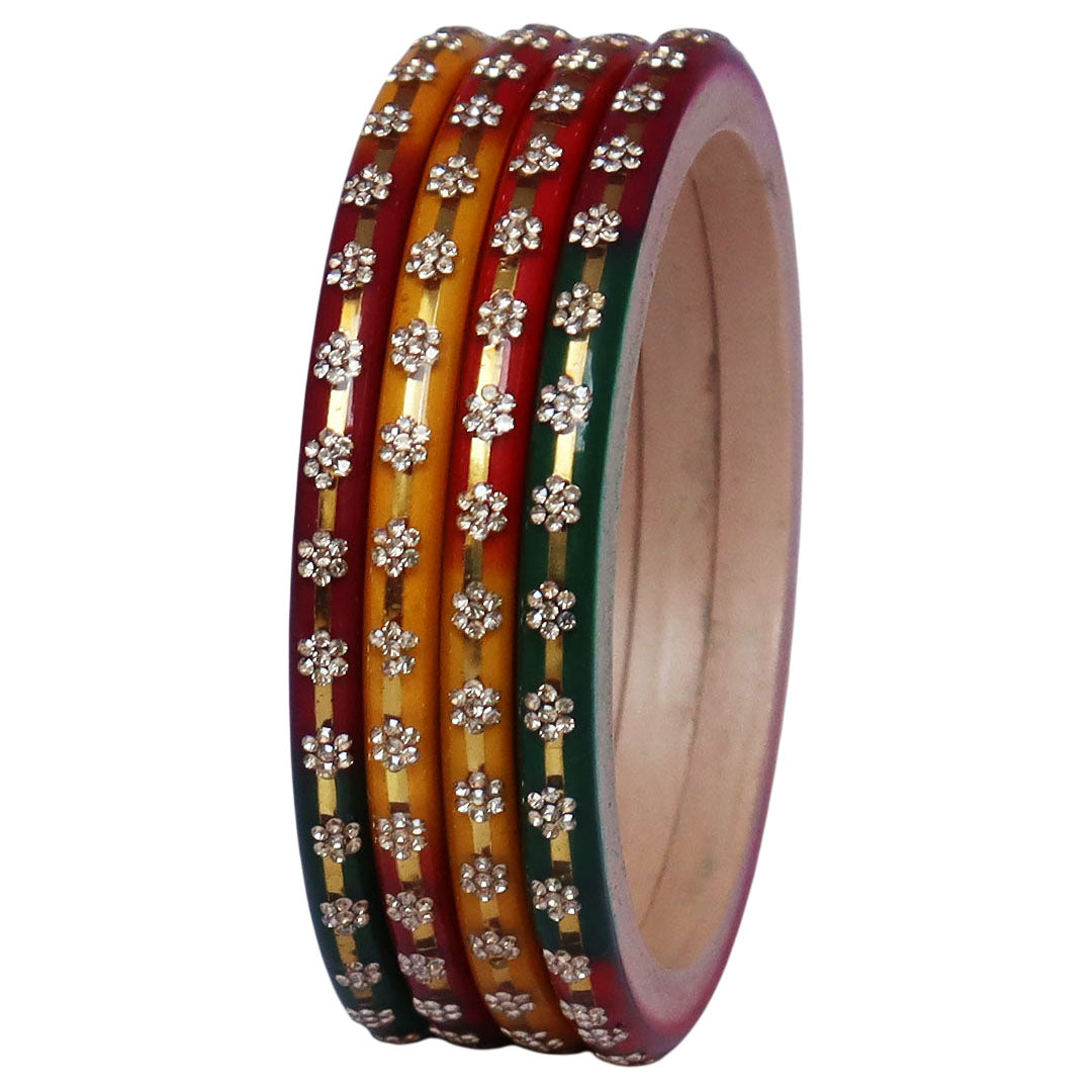 Classic Rajasthani Lac Bangles with Sparkling Flower Stones