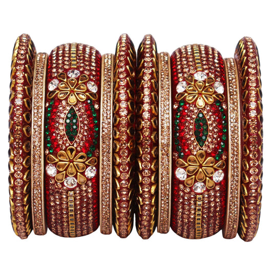 Luxurious Diwali Special Lac Bangles Set in Kundan-Stones Design