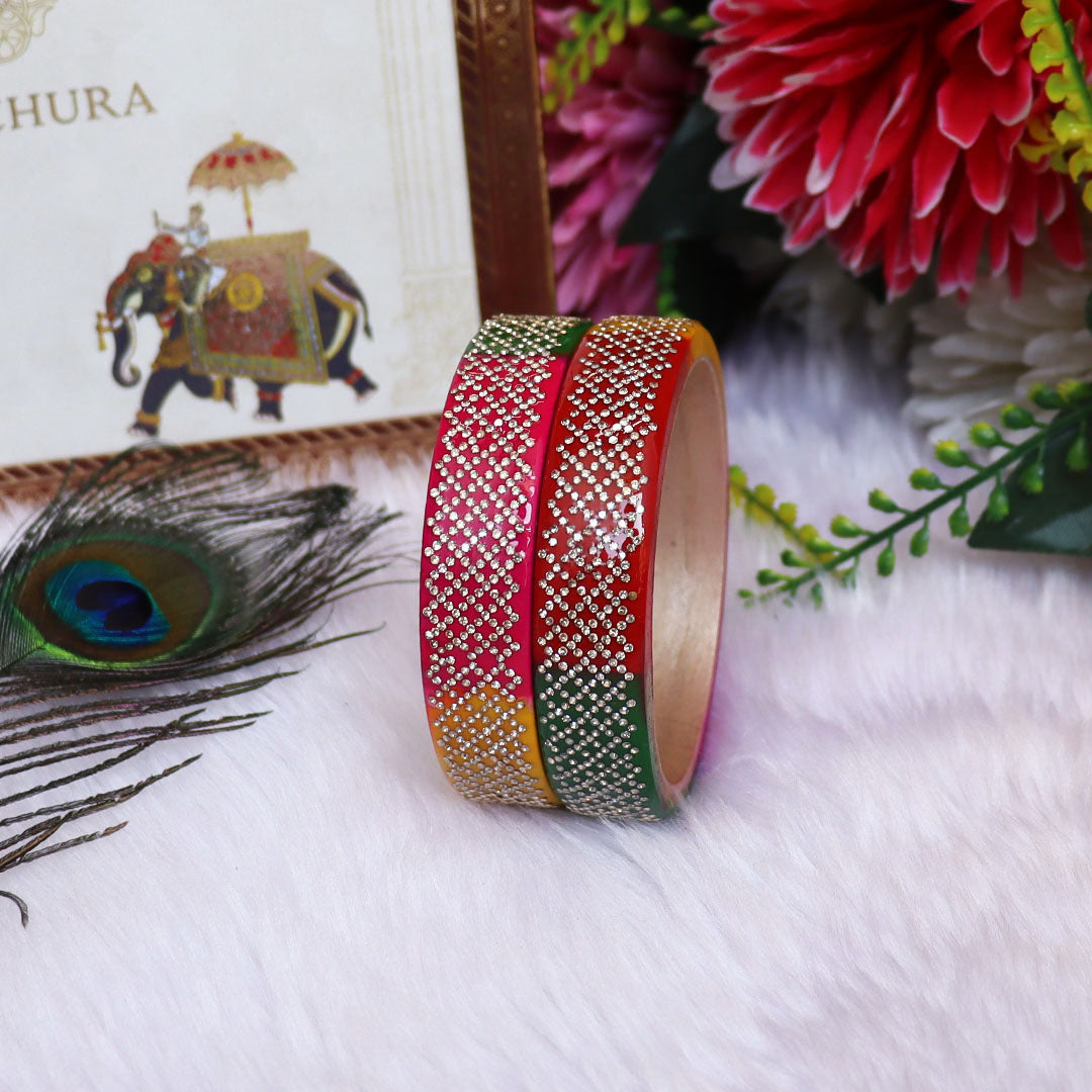 Jaipuri Lac Kada Bangles Set in Latest Rhinestones Design