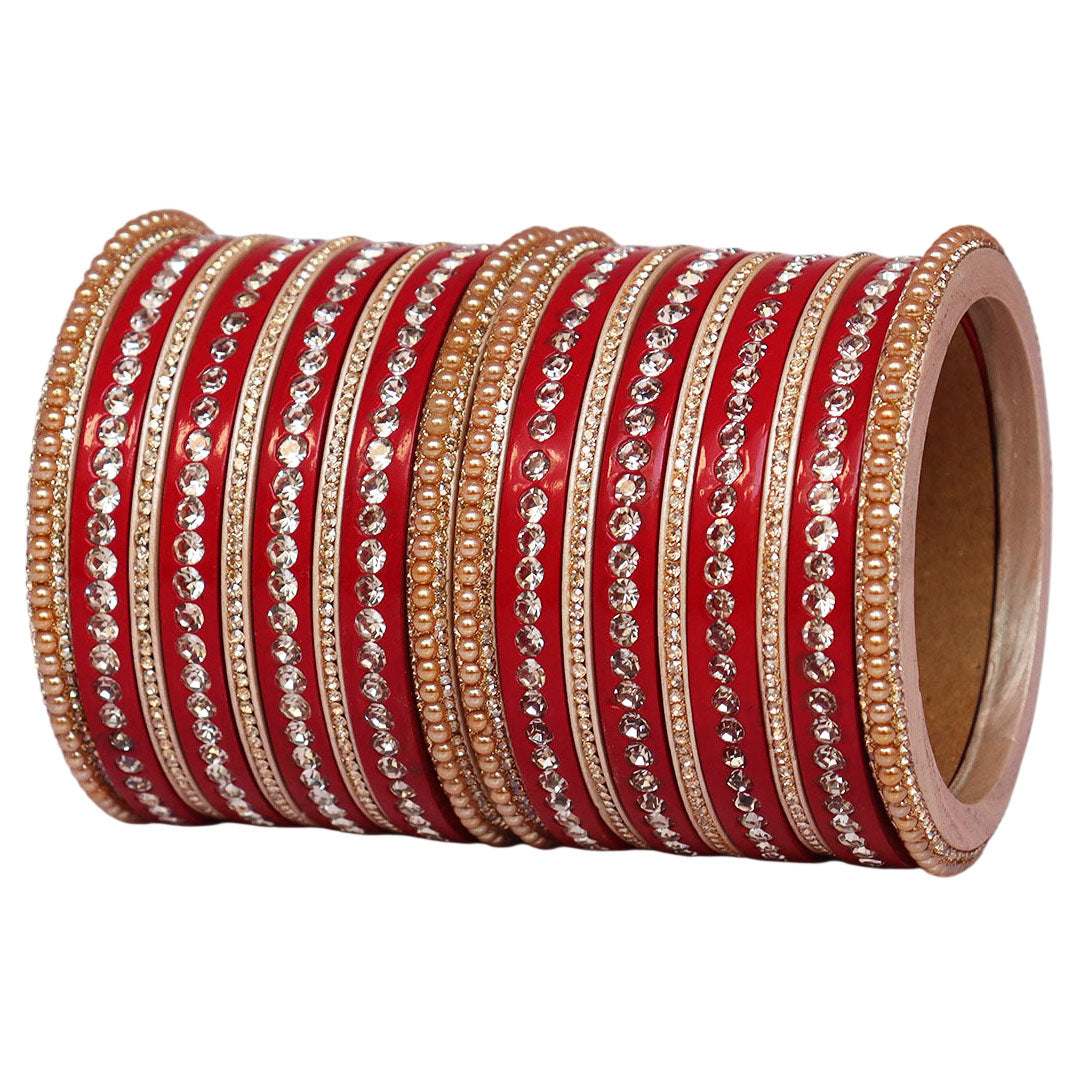 Rajasthani Lac Bangles Set with Rhinestone & Synthetic Beads Work