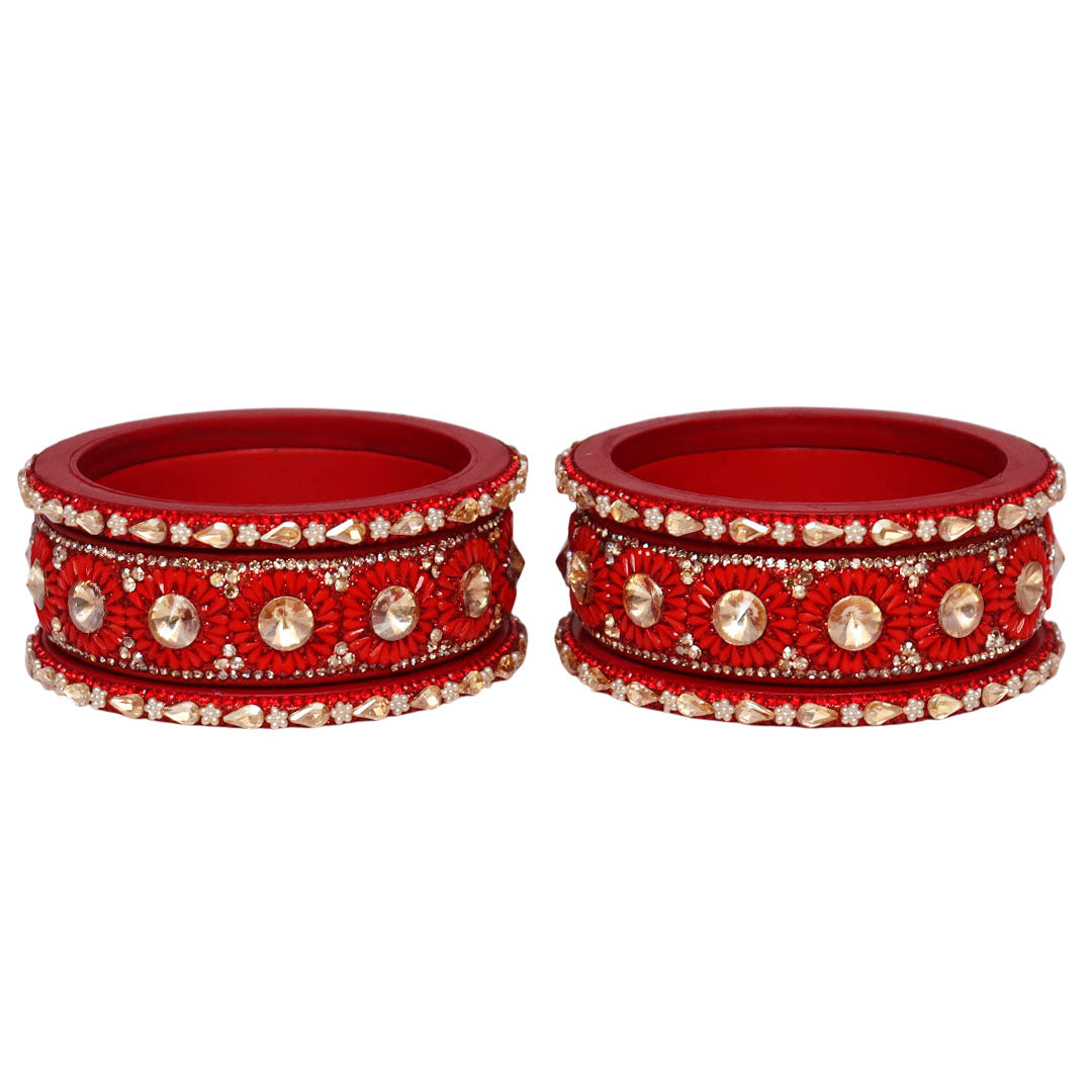 Beautiful Lac Bangles Set with Floral Stone Design for Brides