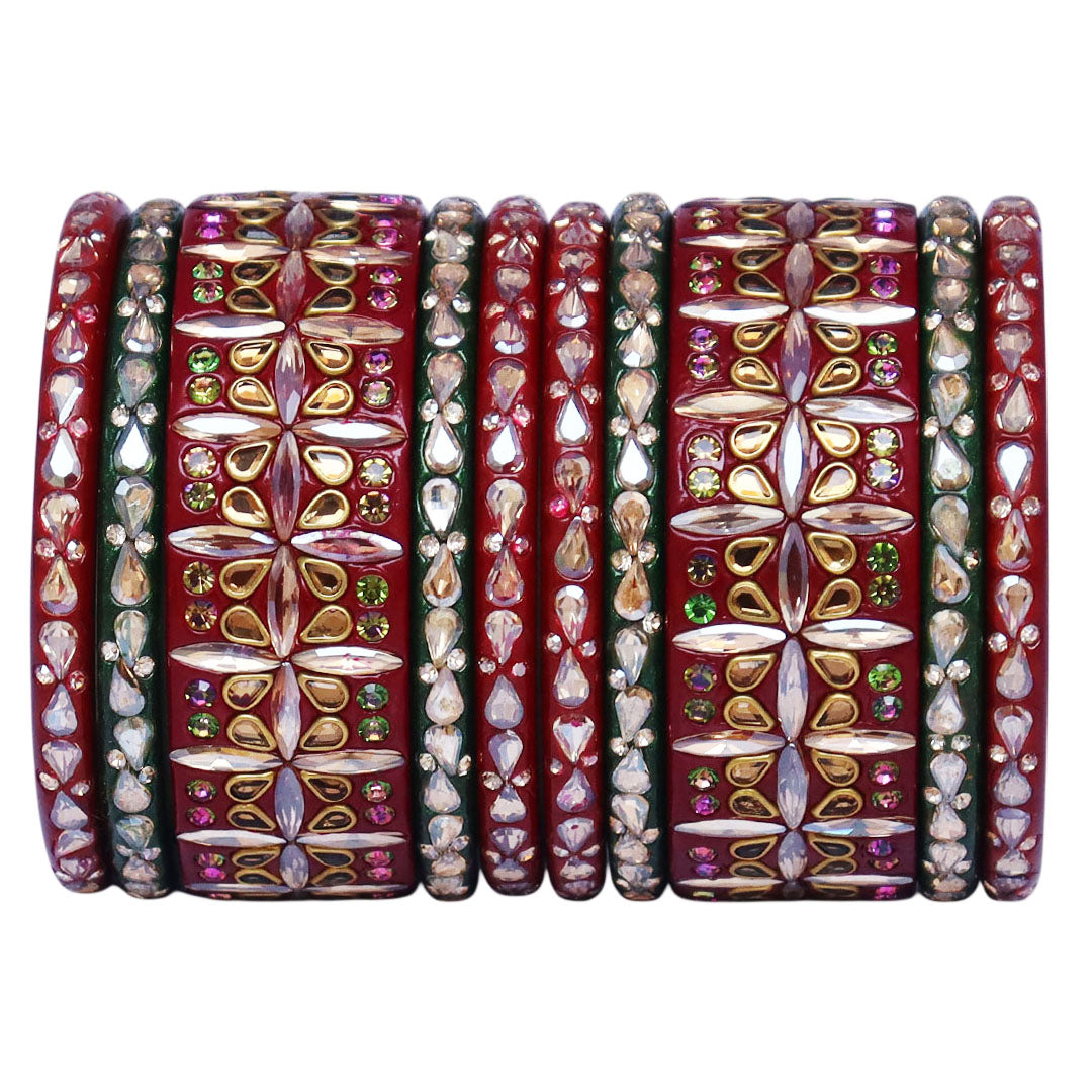 Stylish Short Lac Bangles Set With Latest Kundan-Rhinestones Design