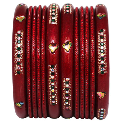 Jaipuri Lac Short Bangles with Heart Shape Kundan & Rhinestones