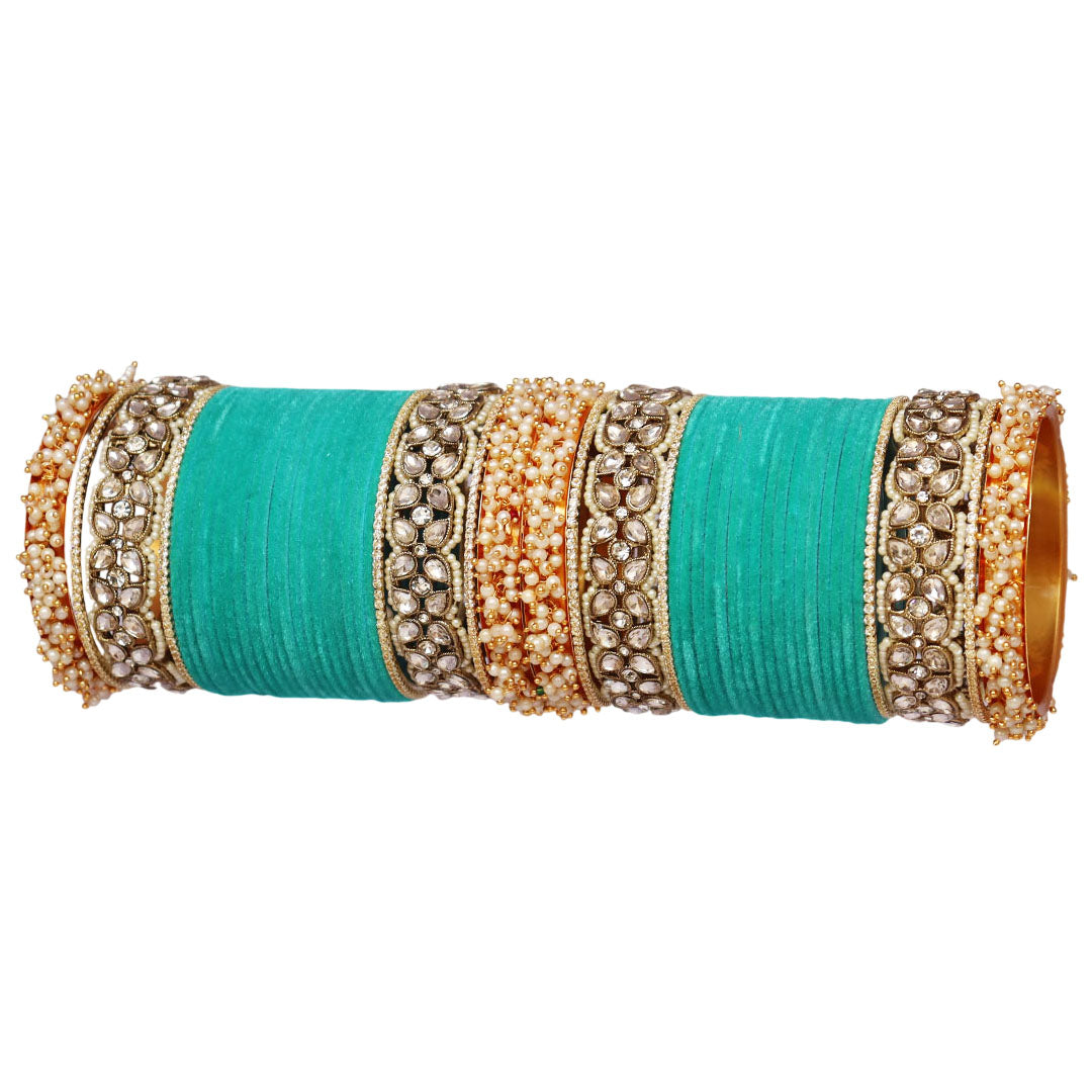 Premium Bridal Metal Bangles – Kundan Stone & Pearl Embellished