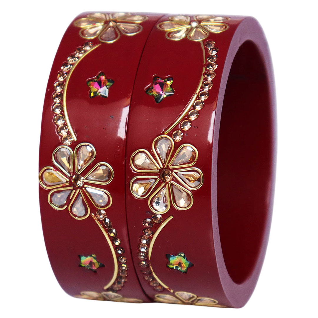 Jaipuri Lac Bangles Kundan Rhinestone Flower Designer Kada