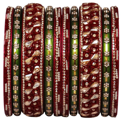 Fancy Jaipuri Lac Short Bangles Set with Kundan & Beads Design