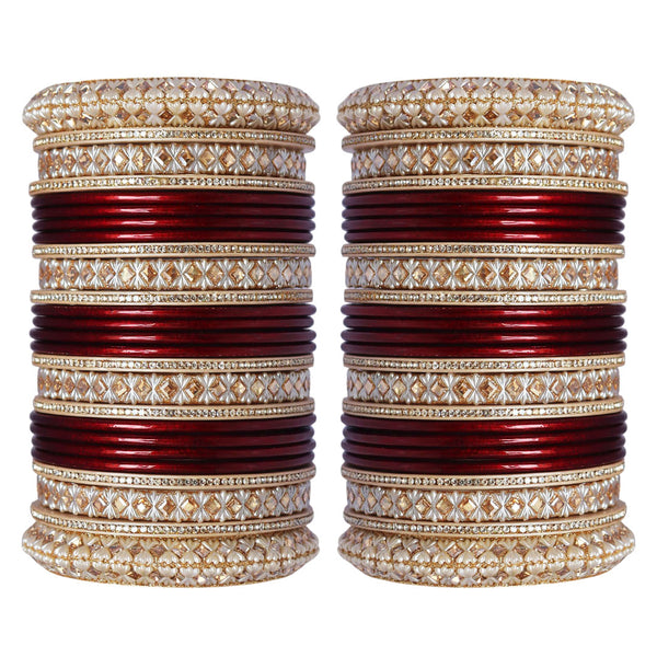 Premium Maroon & Red Bridal Bangles Set in Punjabi Style by Taj Bridal Store