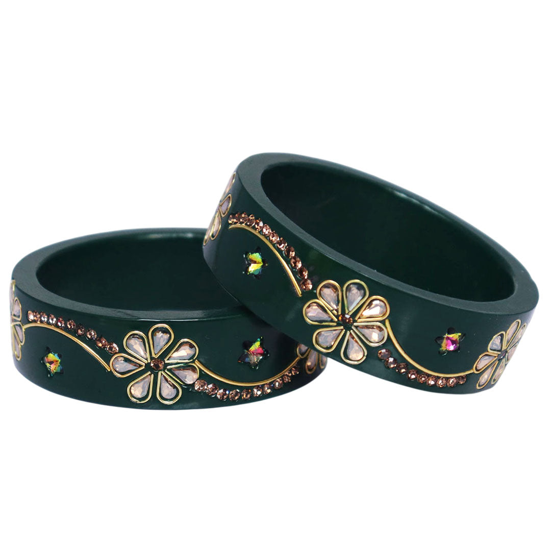 Jaipuri Lac Bangles Kundan Rhinestone Flower Designer Kada