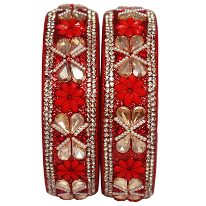 Designer Kundan Lac Bangles with Floral Rhinestones & Pearl Work by TAJ BRIDAL STORE