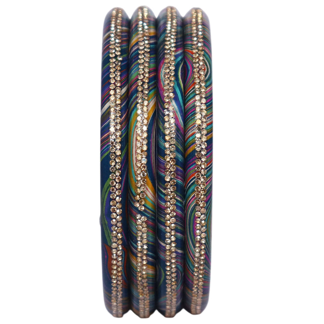 Rajasthani Lahariya Lac Bangles Set with Rhinestone Work by TAJ BRIDAL STORE