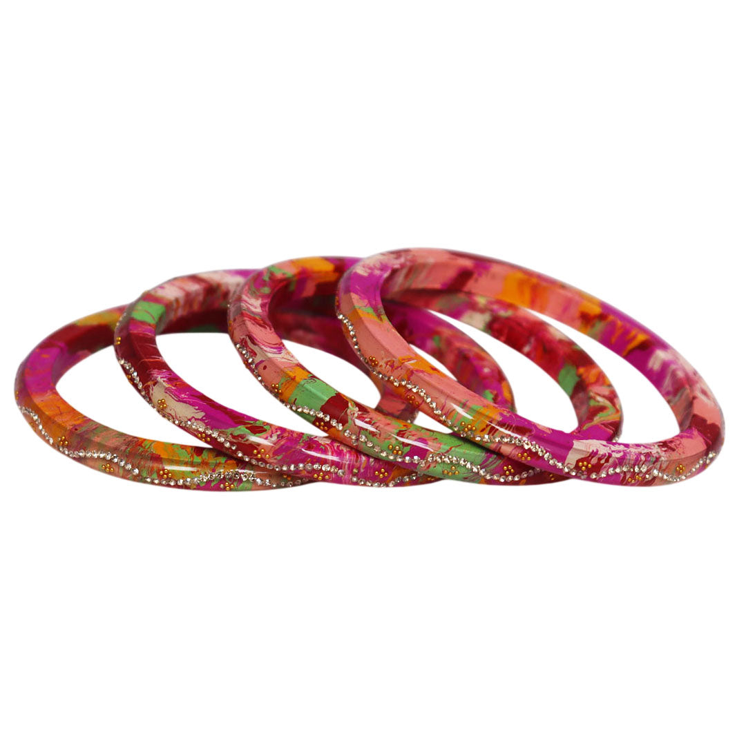 Traditional Rajasthan Handmade Lac Bangles for Women Designer Glossy Rhinestone Wave Pattern Jewelry Set