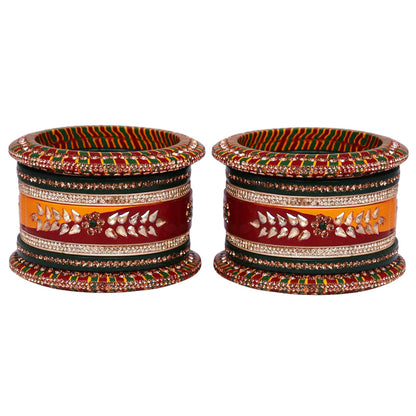 Pure Rajasthani Wedding Chura with Multicolor Kundan-Rhinestone Kada