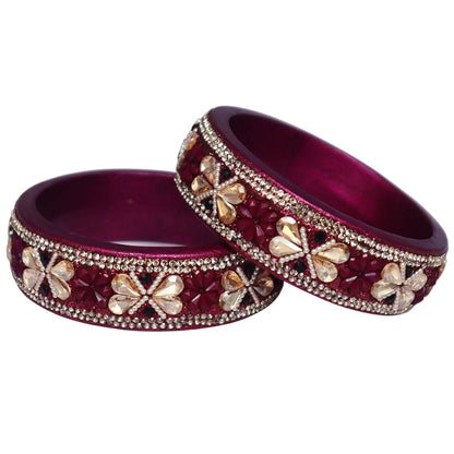 Designer Kundan Lac Bangles with Floral Rhinestones & Pearl Work by TAJ BRIDAL STORE