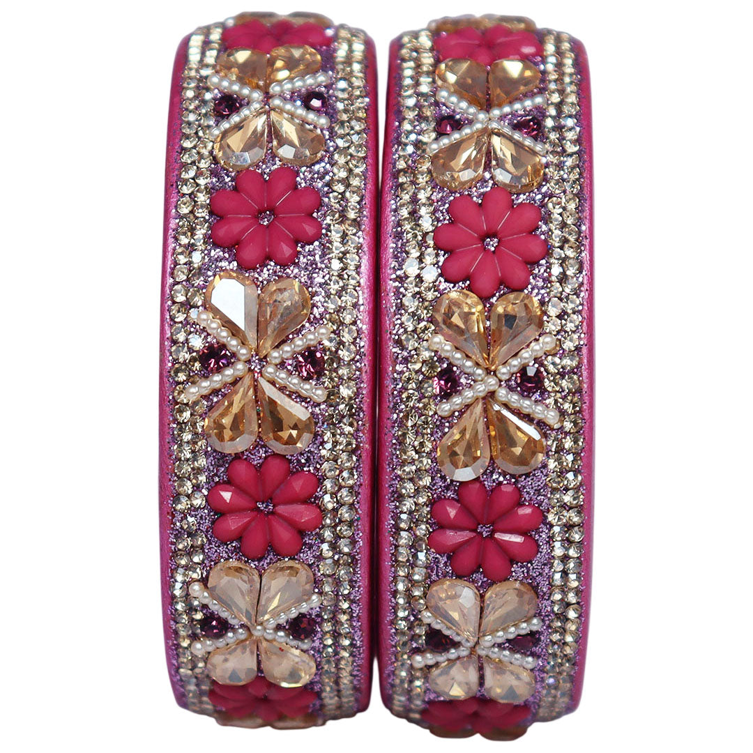 Designer Kundan Lac Bangles with Floral Rhinestones & Pearl Work by TAJ BRIDAL STORE
