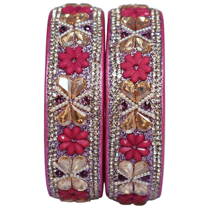 Designer Kundan Lac Bangles with Floral Rhinestones & Pearl Work by TAJ BRIDAL STORE