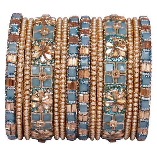 Designer Metal Short Bangles for Wedding with Kundan & Pearl Work